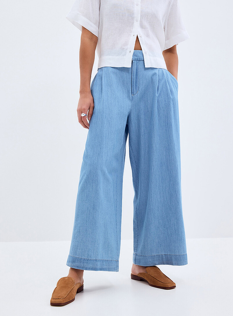 Contemporaine: Le jean fluide taille &eacute;lastique <b>Coupe : jambe large, taille haute</b> Bleu pour femme