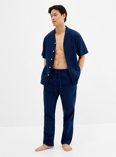 Le pantalon pyjama lin l&eacute;ger uni