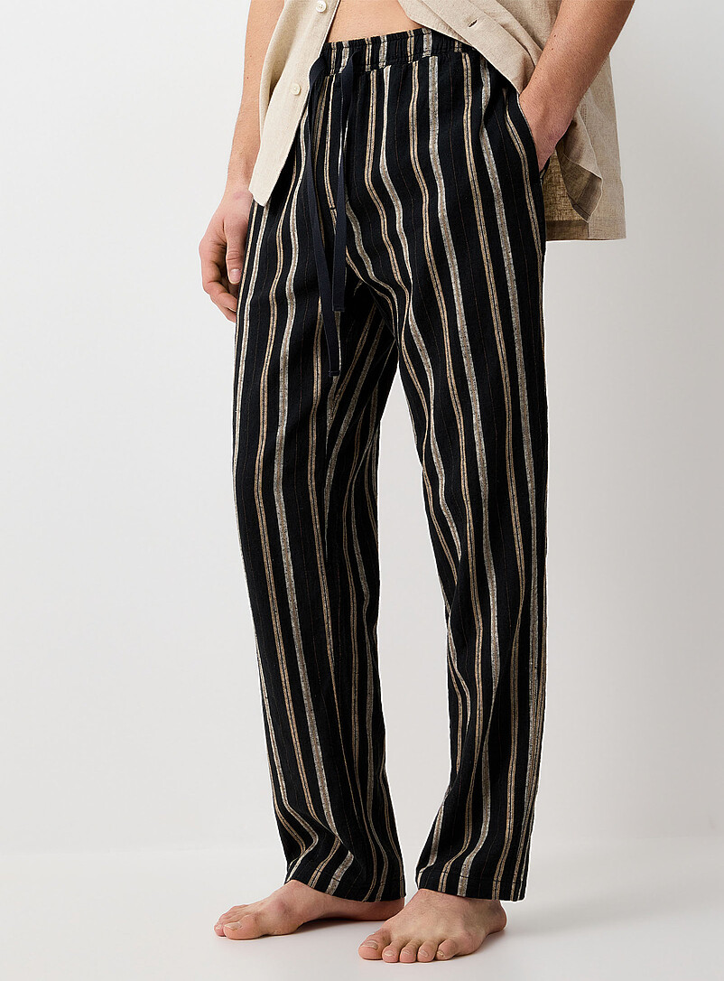 Le 31: Le pantalon pyjama lin l&eacute;ger ray&eacute; &Eacute;cru &agrave; motifs pour homme