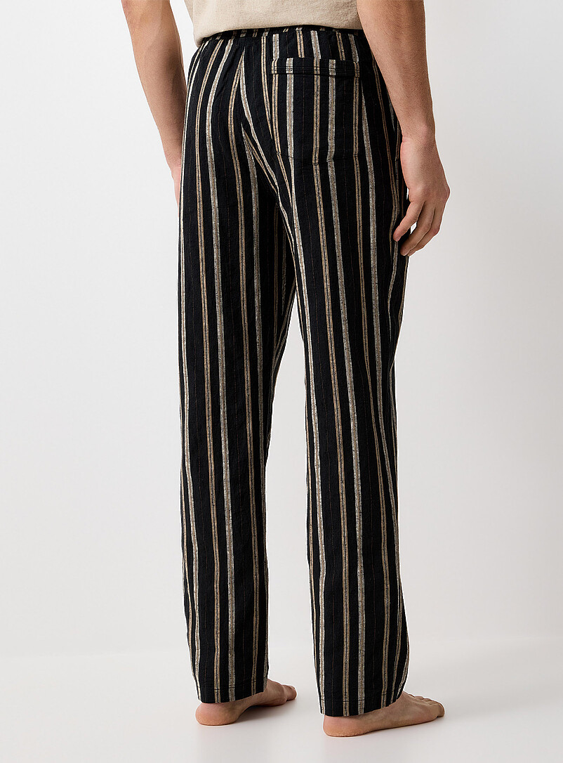 Le 31: Le pantalon pyjama lin l&eacute;ger ray&eacute; &Eacute;cru &agrave; motifs pour homme