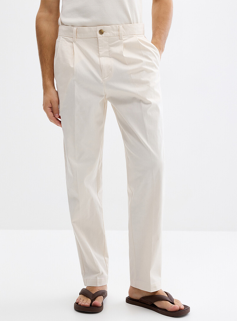 Le 31: Le chino &agrave; plis <b>Coupe Reykjavik - Fusel&eacute;e &agrave; plis</b> Ivoire pour homme