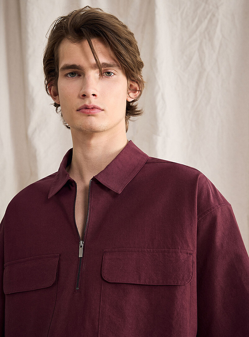 Le 31: La chemise col en pointes zipp&eacute; <b>Capsule Le 31 Studio</b> Bourgogne pour homme