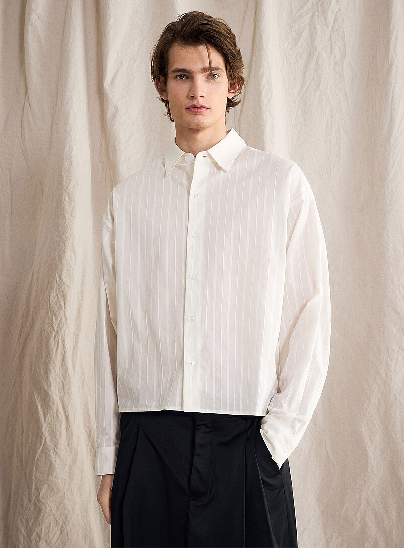 Le 31: La chemise rayures ton sur ton <b>Capsule Le 31 Studio</b> Blanc pour homme