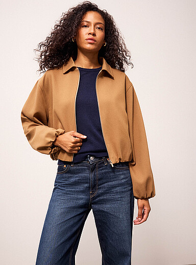 Contemporaine Honey/Camel Shirt-collar bubble jacket for women