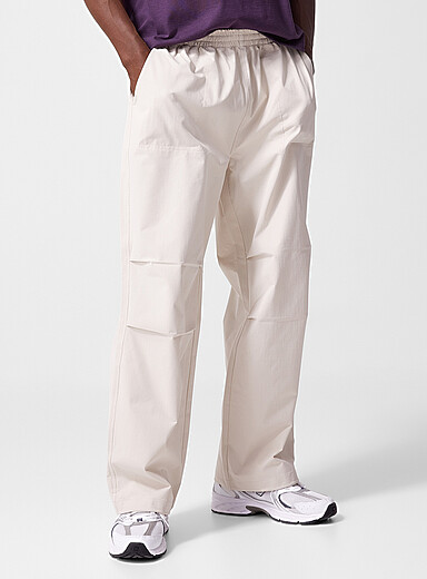 I.FIV5 Ivory/Cream Beige Articulated-leg loose ripstop pant <b>Loose fit</b> for men