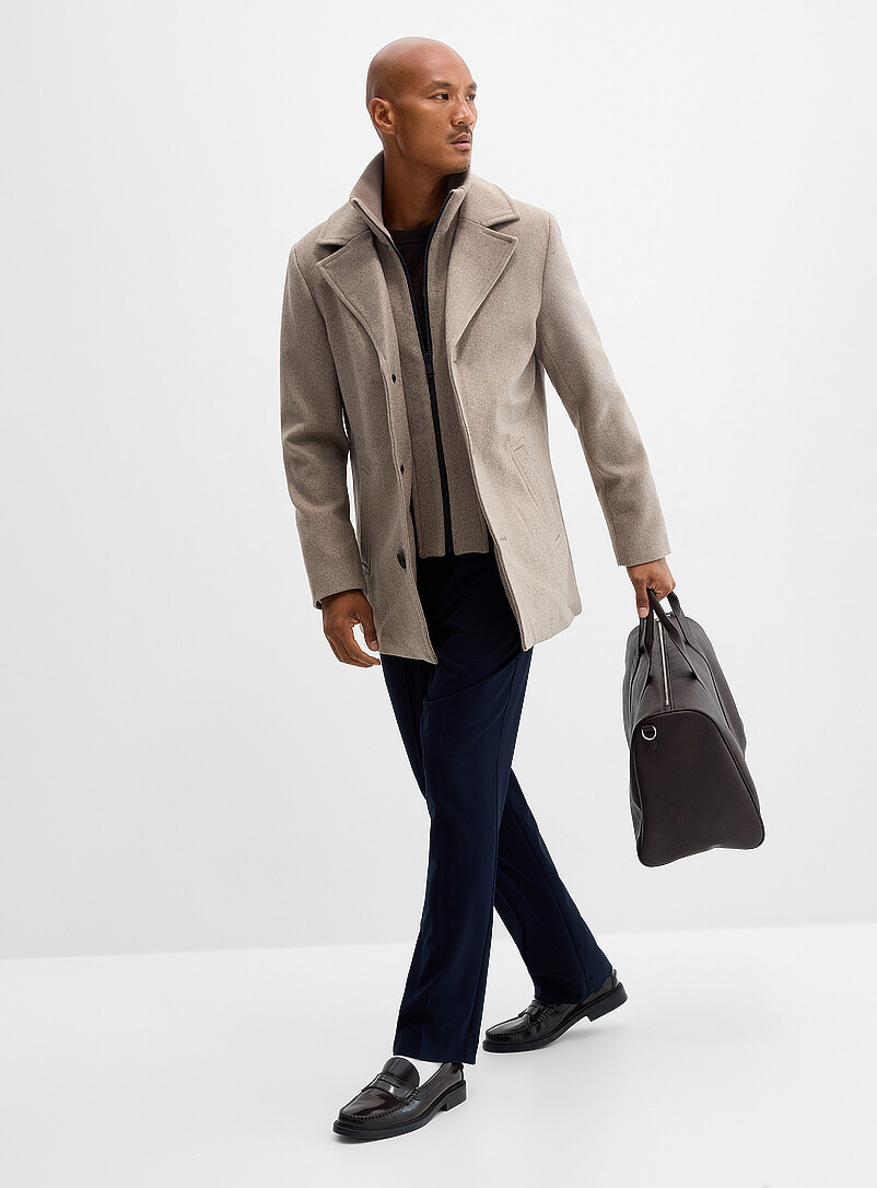 Removable bib greige overcoat | Le 31 | Shop Men's Overcoats