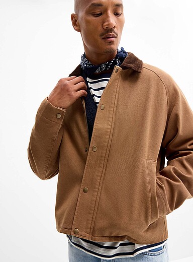 Le 31 Light Brown Corduroy-collar workwear jacket for men