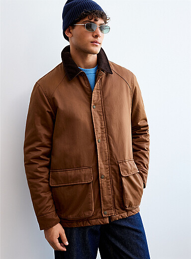 Le 31: La veste h&eacute;ritage coton effet cir&eacute; Brun noisette pour homme