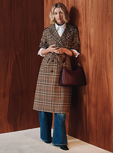 Contemporaine: Le trench carreaux couleurs d'automne &Eacute;cru &agrave; motifs pour femme