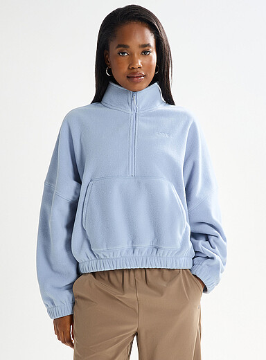I.FIV5: Le sweat polaire zipp&eacute; raccourci Bleu p&acirc;le - Bleu ciel pour femme