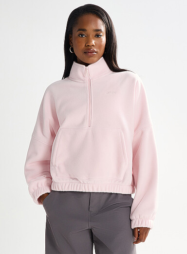 Cropped zipped polar fleece sweatshirt