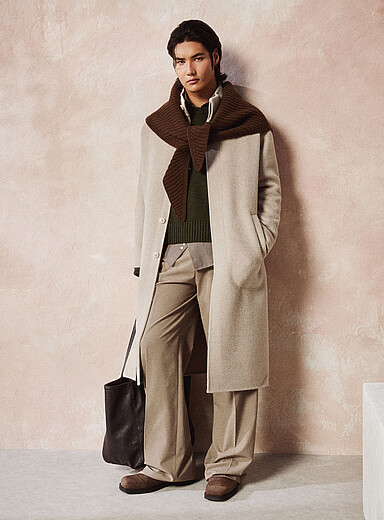Stand-collar brushed overcoat