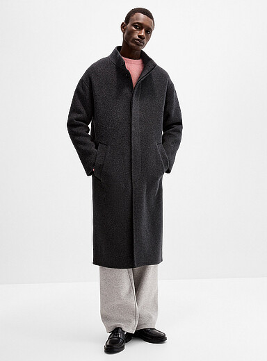 Le 31 Ecru/Linen Stand-collar brushed overcoat for men