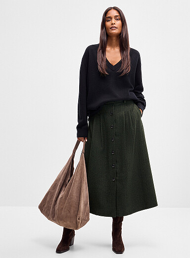 Contemporaine: Le jupe lainage chevrons verts Vert fonc&eacute; - Mousse pour femme