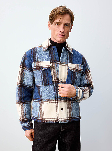 Le 31 Patterned Blue Giant-check felted overshirt for men