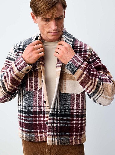 Le 31: La surchemise feutr&eacute;e carreaux g&eacute;ants Rouge &agrave; motifs pour homme