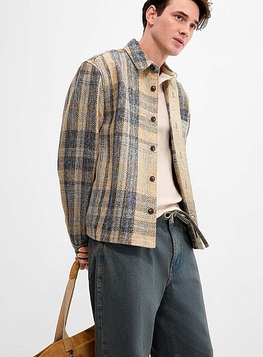 Le 31: La surchemise carreaux chin&eacute;s Beige &agrave; motifs pour homme