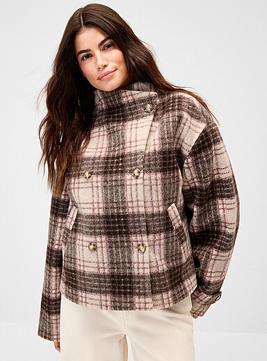 Twik Assorted Purple Cropped double-breasted stand-collar coat for women