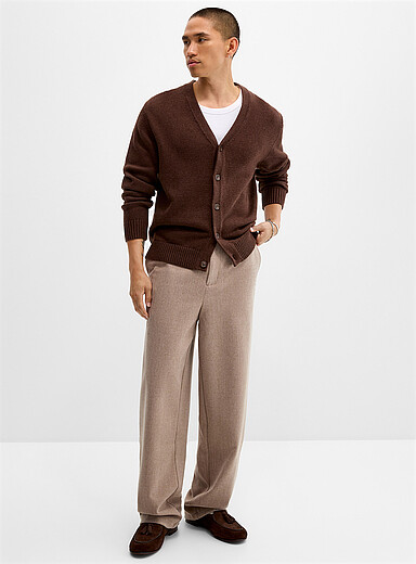 Le 31 Taupe Semi-plain flannel pant <b>Paris fit - Relaxed high rise</b> for men