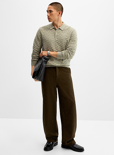 Le 31: Le pantalon flanelle faux uni <b>Coupe Paris - Relaxe &agrave; taille haute</b> Vert fonc&eacute; - Mousse pour homme