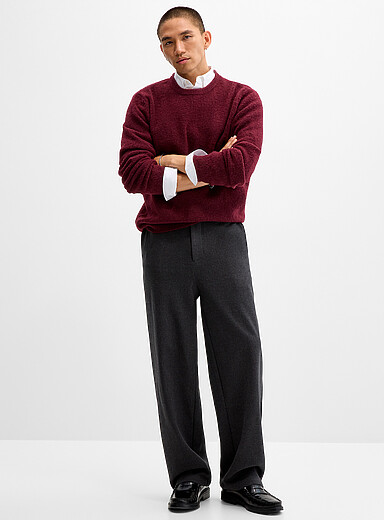 Le 31: Le pantalon flanelle faux uni <b>Coupe Paris - Relaxe &agrave; taille haute</b> Charbon pour homme
