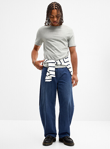 Djab: Le pantalon ample velours c&ocirc;tel&eacute; d&eacute;lav&eacute; <b>Coupe Malasa&ntilde;a - Ballon</b> Bleu pour homme
