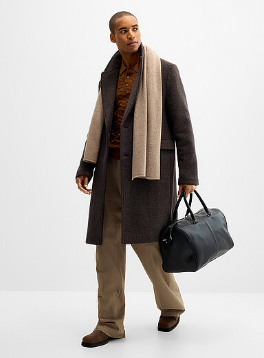 Le 31 Charcoal Double-breasted recycled wool overcoat for men