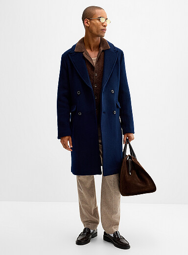 Le 31 Navy/Midnight Blue Double-breasted recycled wool overcoat for men