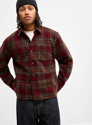 Djab: La surchemise &agrave; carreaux flanelle Rouge &agrave; motifs pour homme