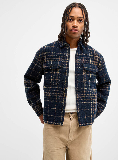 Djab Patterned Blue Checked knit overshirt <b>Loose fit</b> for men