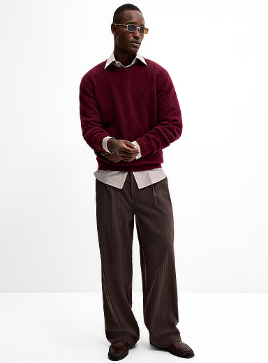 Le 31 Chocolate/Espresso Piqu&eacute; stripe pant Palermo fit - Loose pleated for men