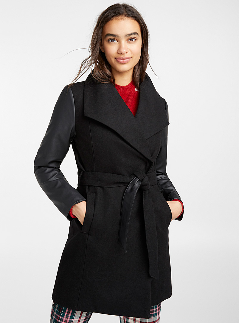 Faux-leather sleeve recycled wool coat | Twik | Women's Wool Coats Fall ...