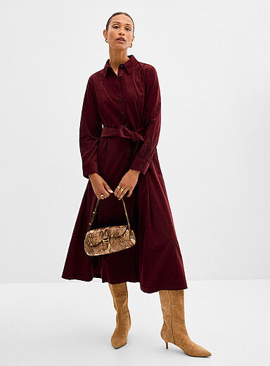 Contemporaine Burgundy Fine corduroy shirtdress for women