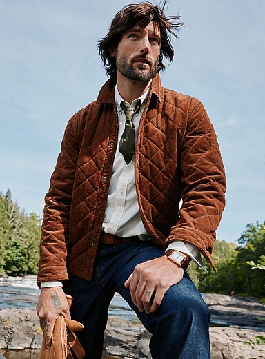 Le 31 Hazelnut Diamond quilted corduroy overshirt for men