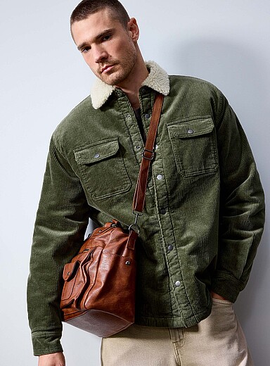 Le 31 Green Fleece-lined corduroy overshirt for men