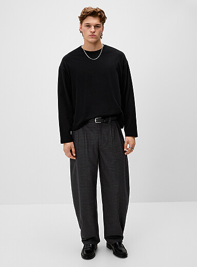 Djab: Le pantalon &agrave; plis microcarreaux <b>Coupe Malasa&ntilde;a - Ballon</b> Gris &agrave; motifs pour homme