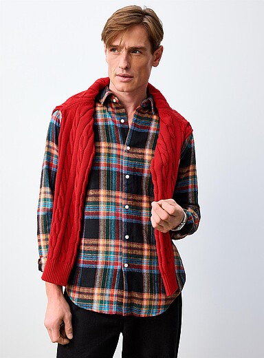 Le 31: La chemise flanelle carreaux color&eacute;s <b>Coupe moderne</b> Rouge &agrave; motifs pour homme