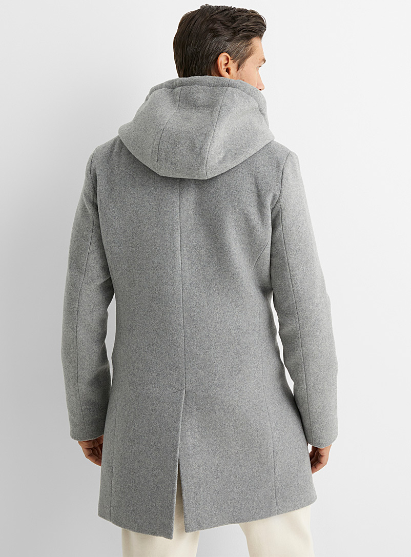 Le 31 Grey Recycled wool hooded overcoat for men