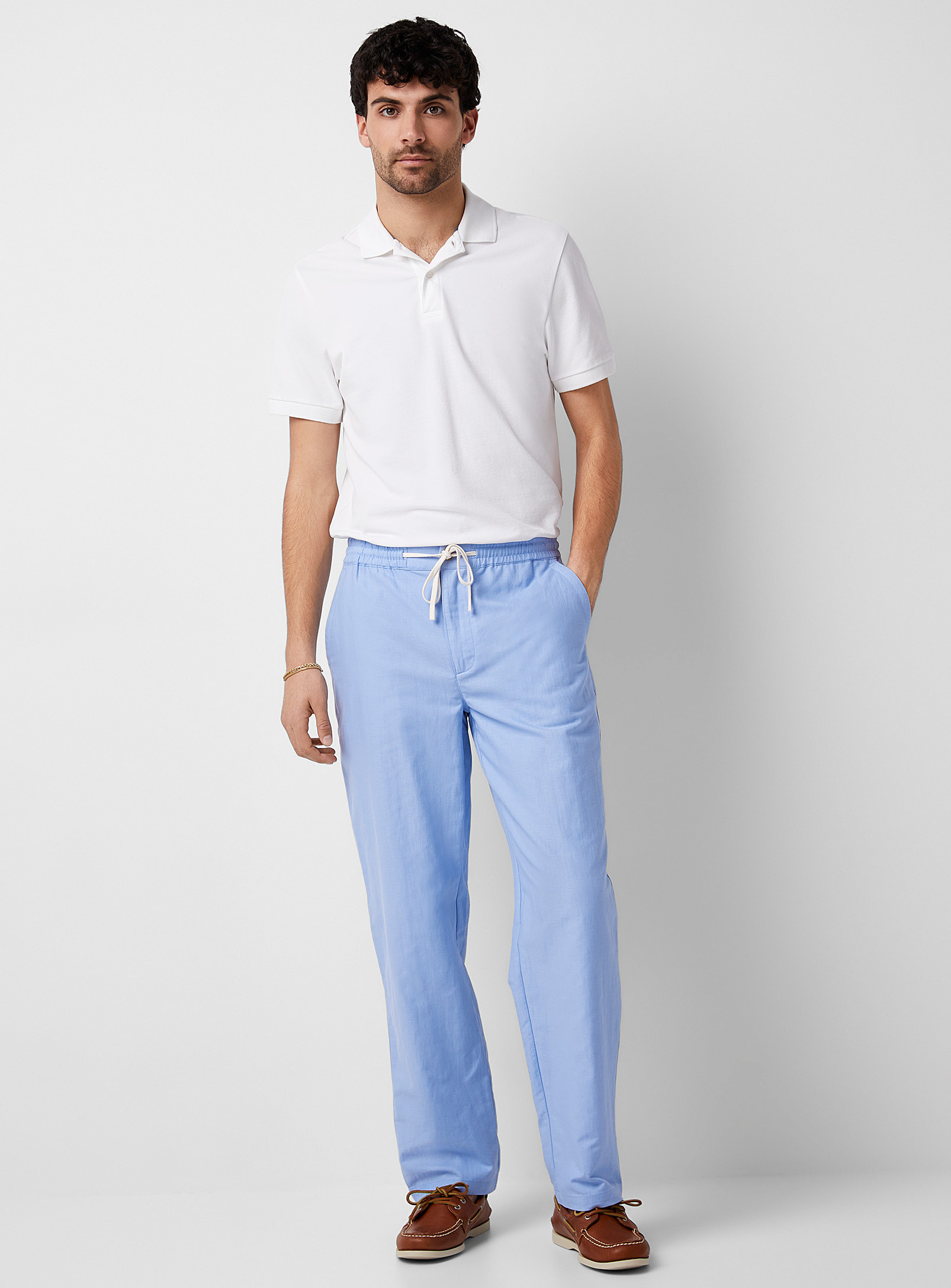 Le 31 Comfort-waist Organic Cotton And Linen Pant In Blue