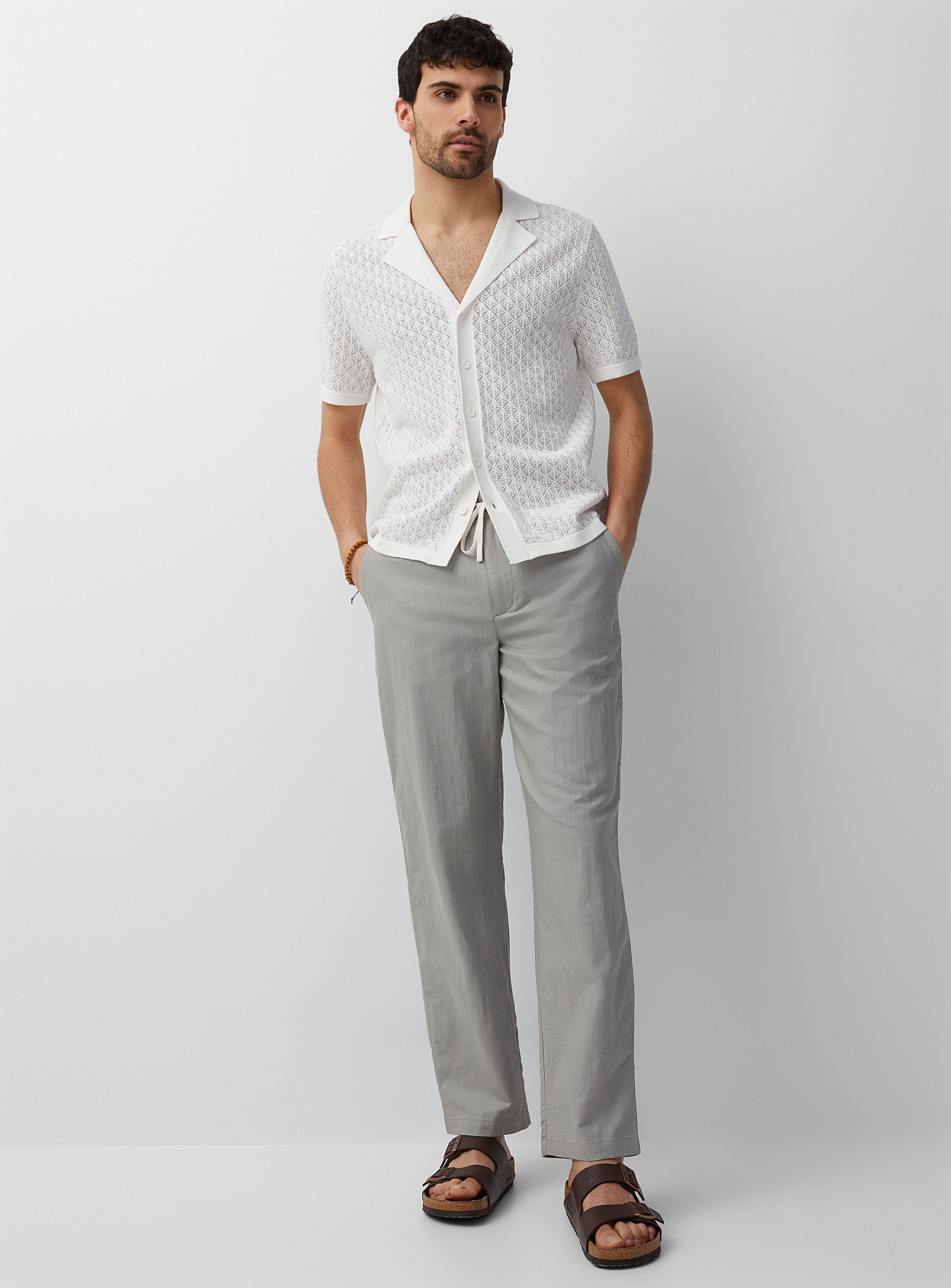 Le 31 Comfort-waist Organic Cotton And Linen Pant In Light Grey
