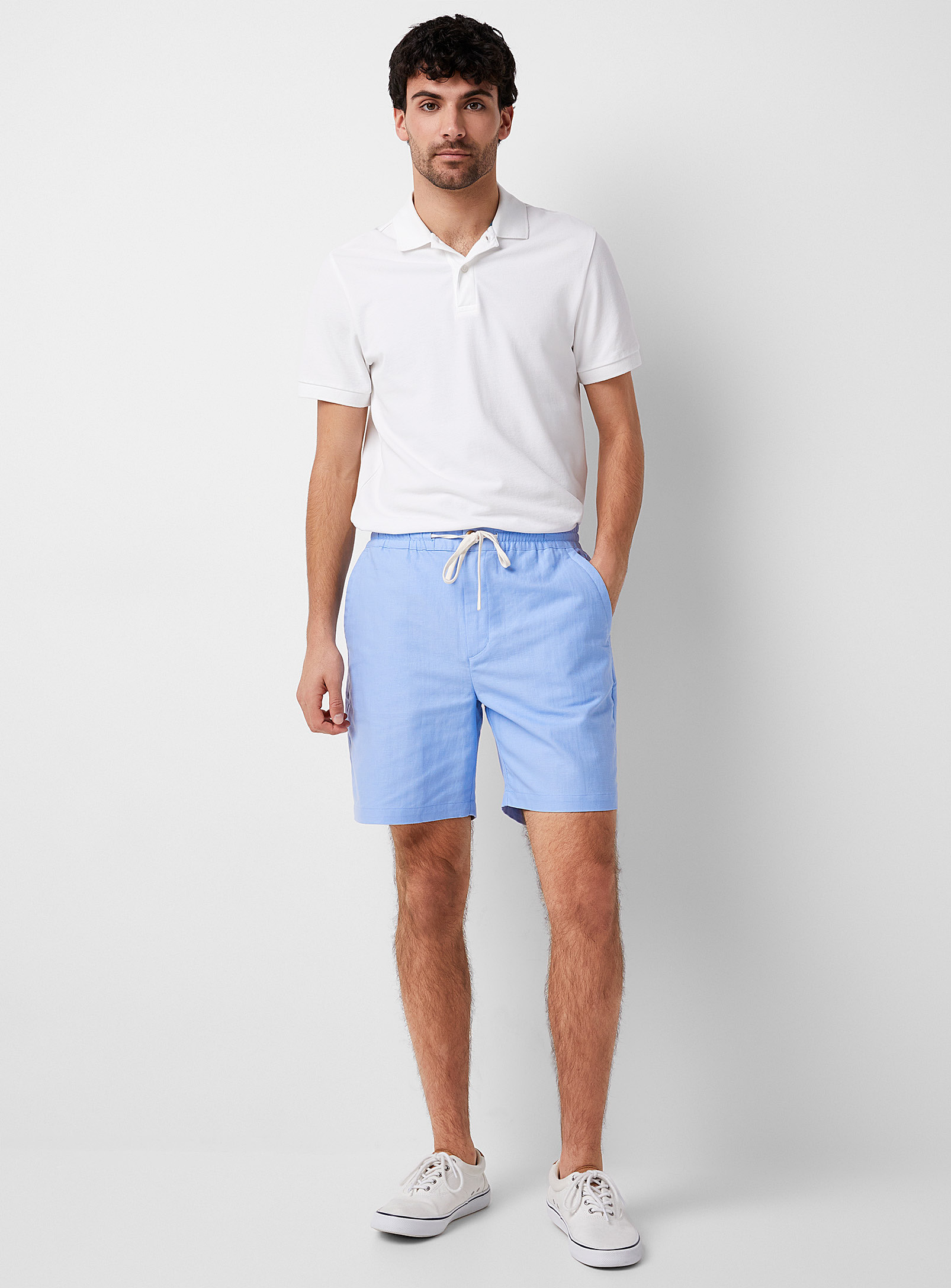 Le 31 Comfort-waist Cotton-linen Short In Blue