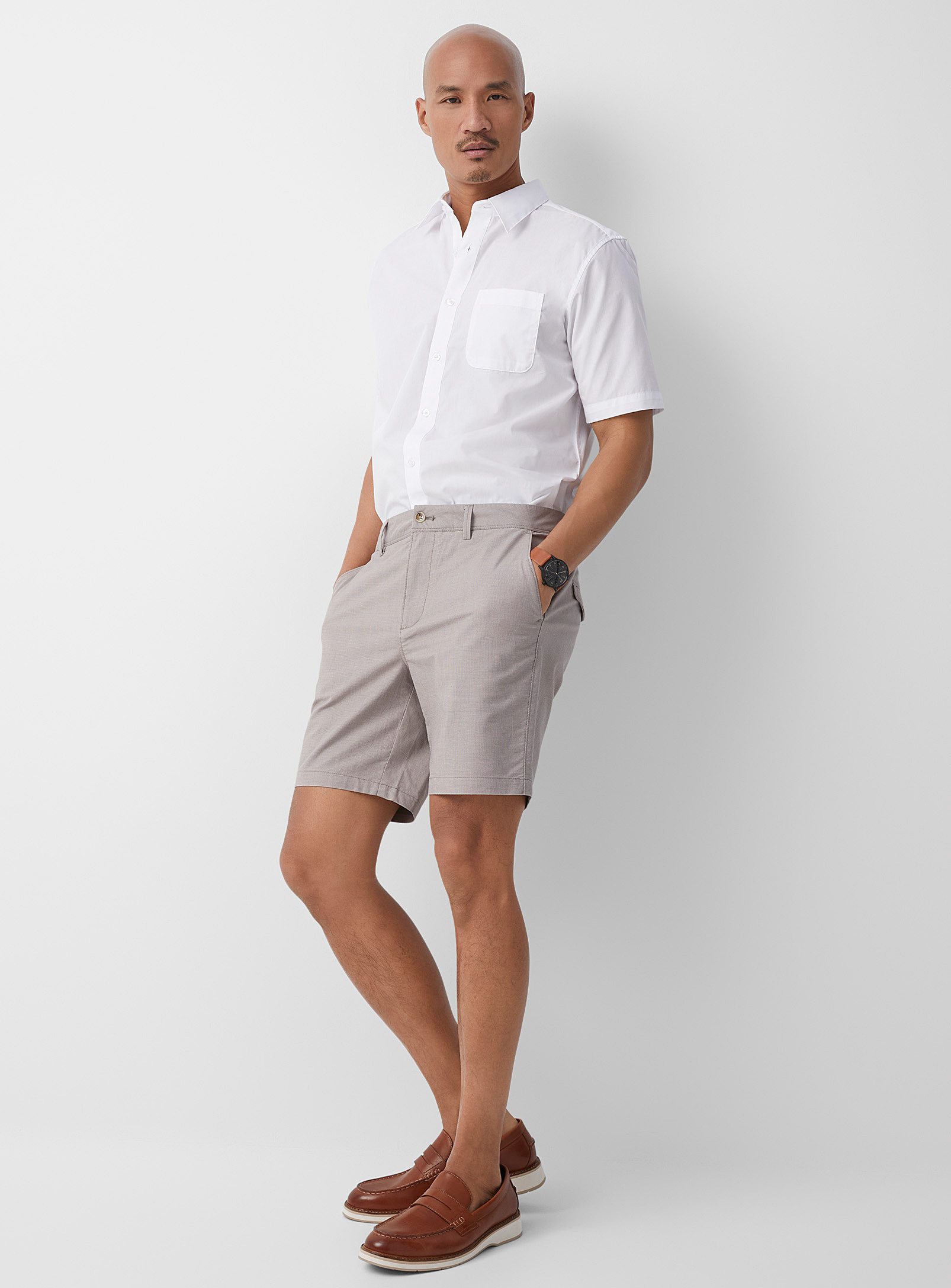Le 31 Optical Houndstooth Bermudas In Light Brown