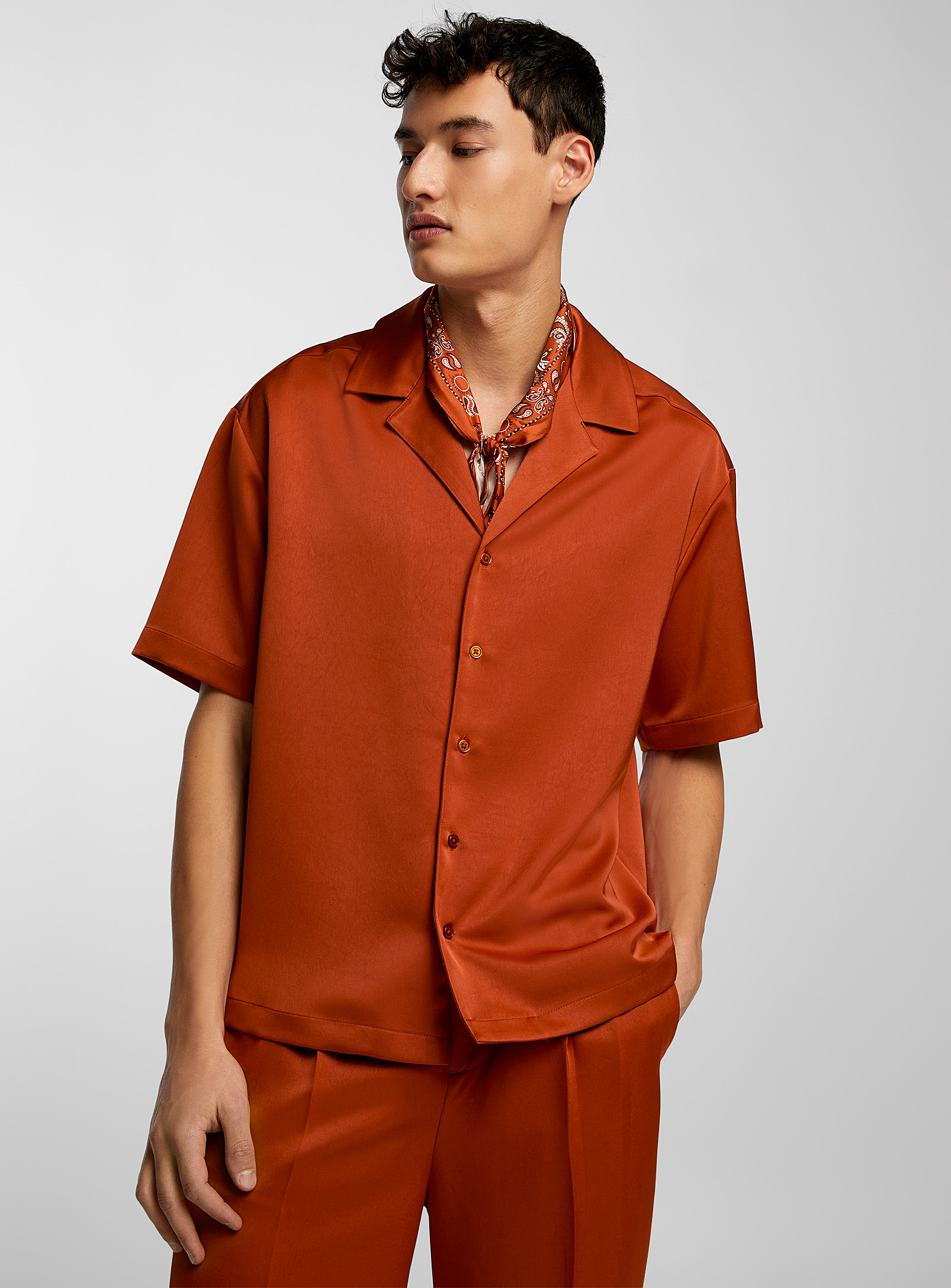 Le 31 Satiny Camp Shirt In Copper