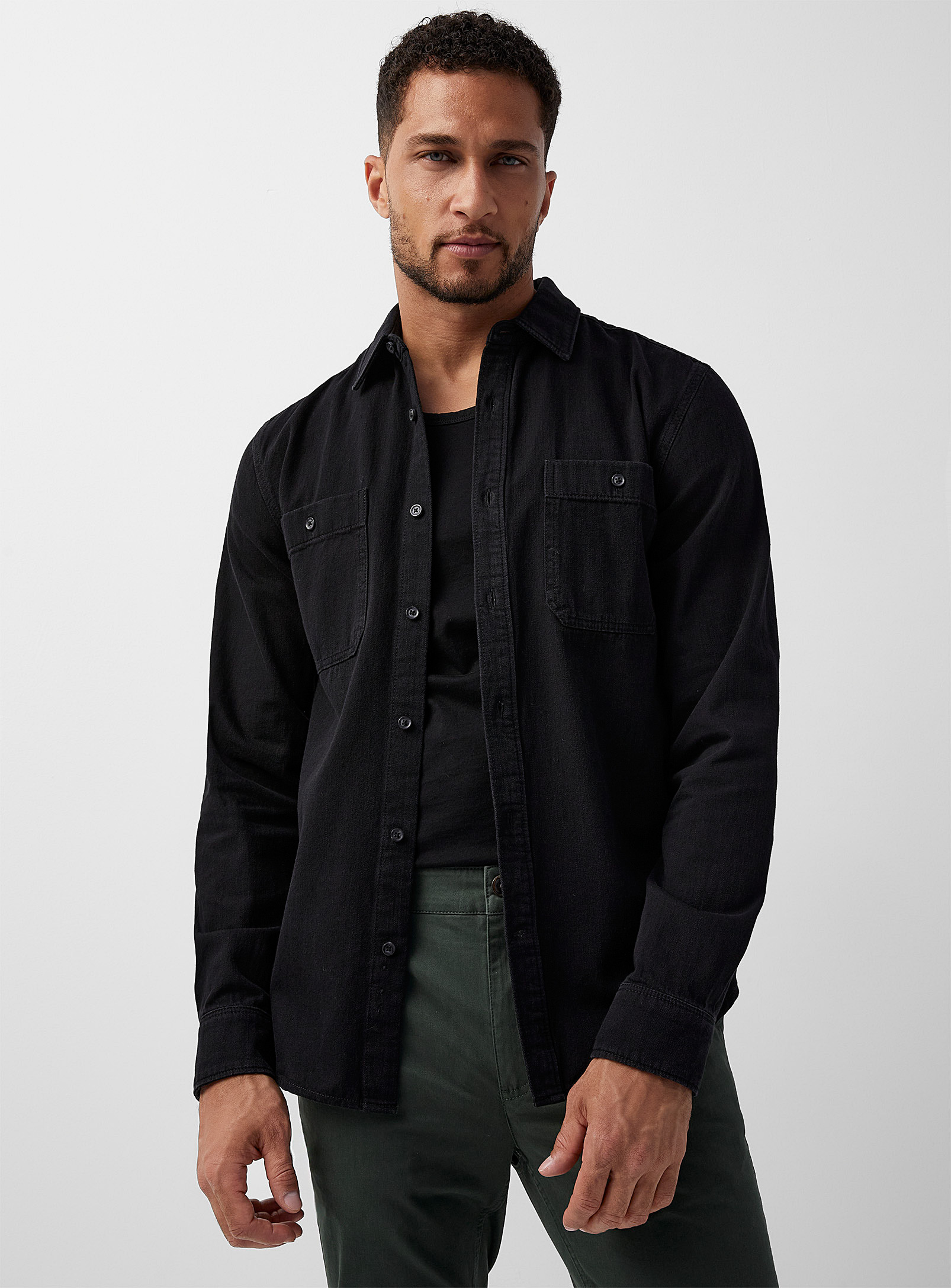 Le 31 Minimalist Denim Shirt Modern Fit In Black