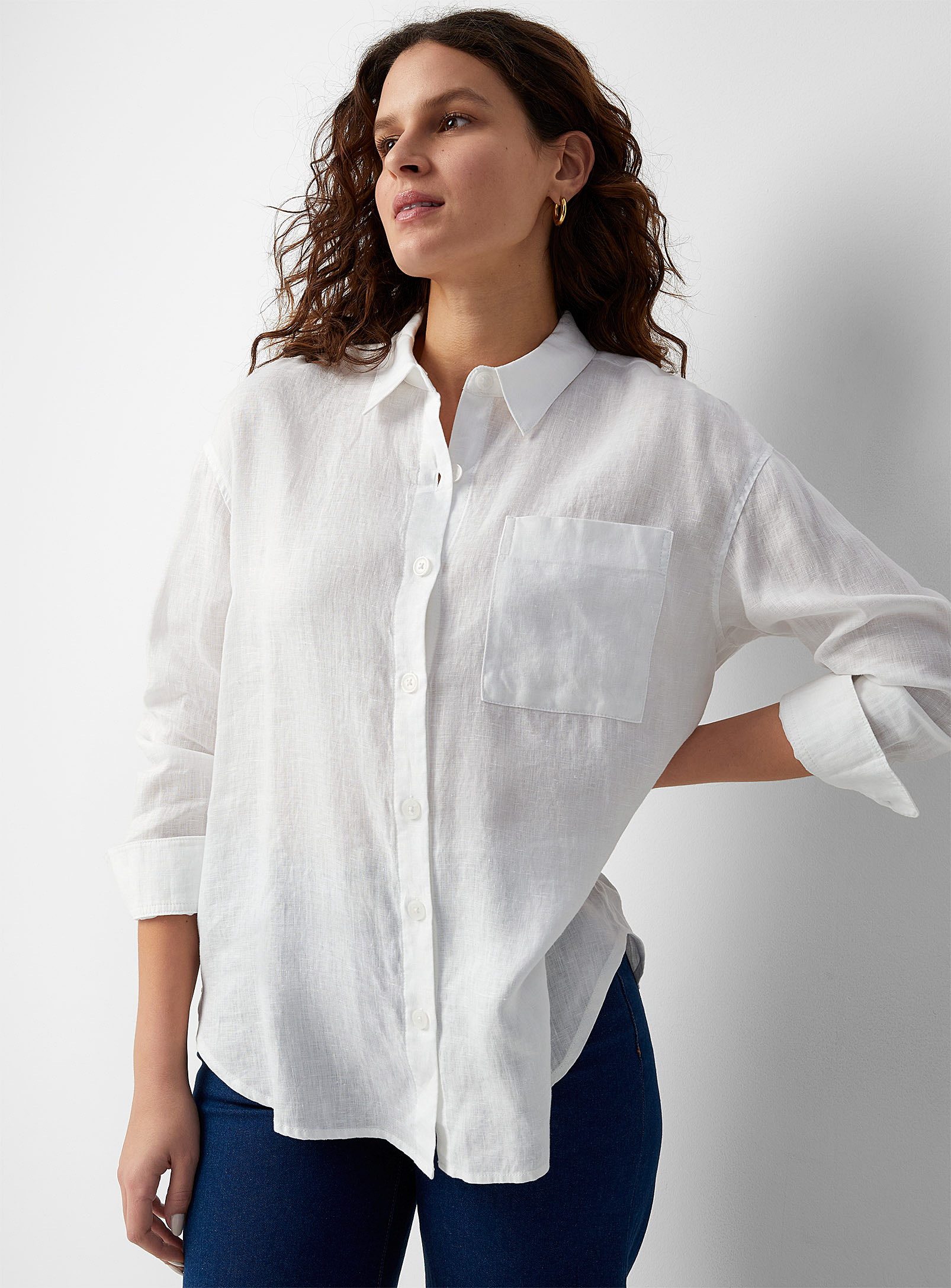 Contemporaine Patch Pocket Pure Linen Shirt In White