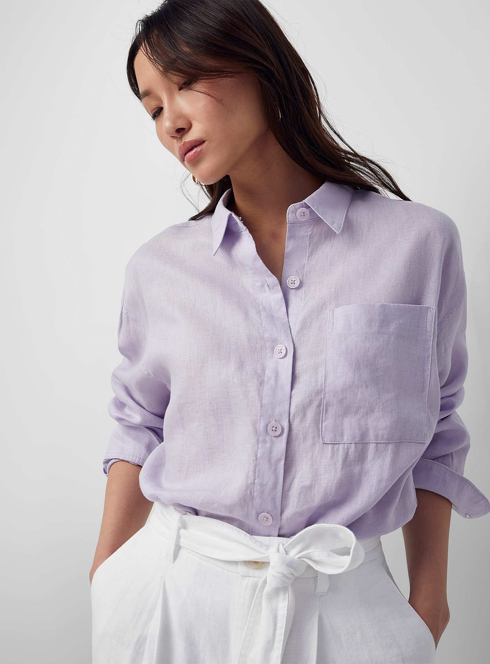 Contemporaine Patch Pocket Organic Linen Shirt In Lilacs
