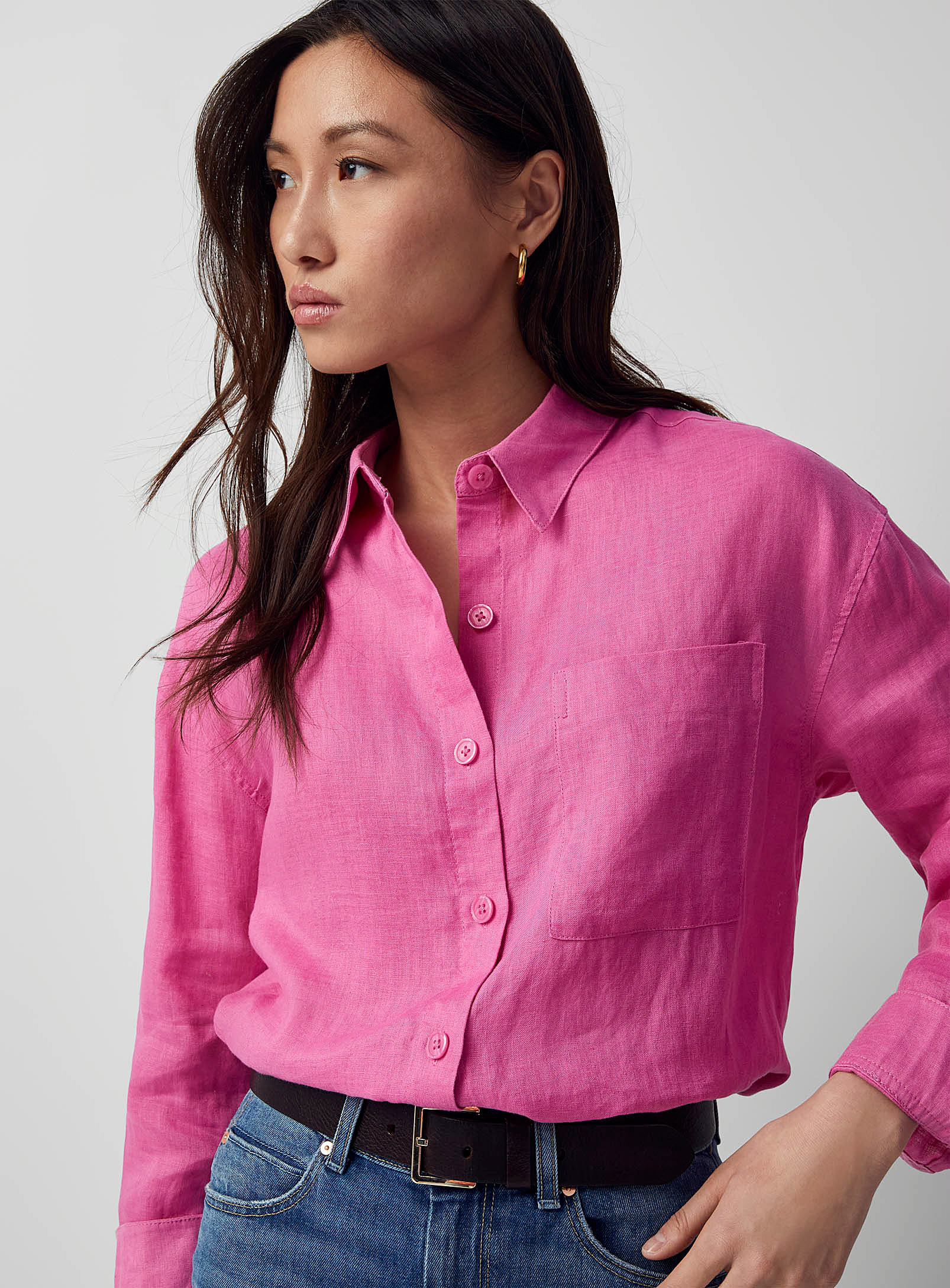 Contemporaine Patch Pocket Pure Linen Shirt In Pink