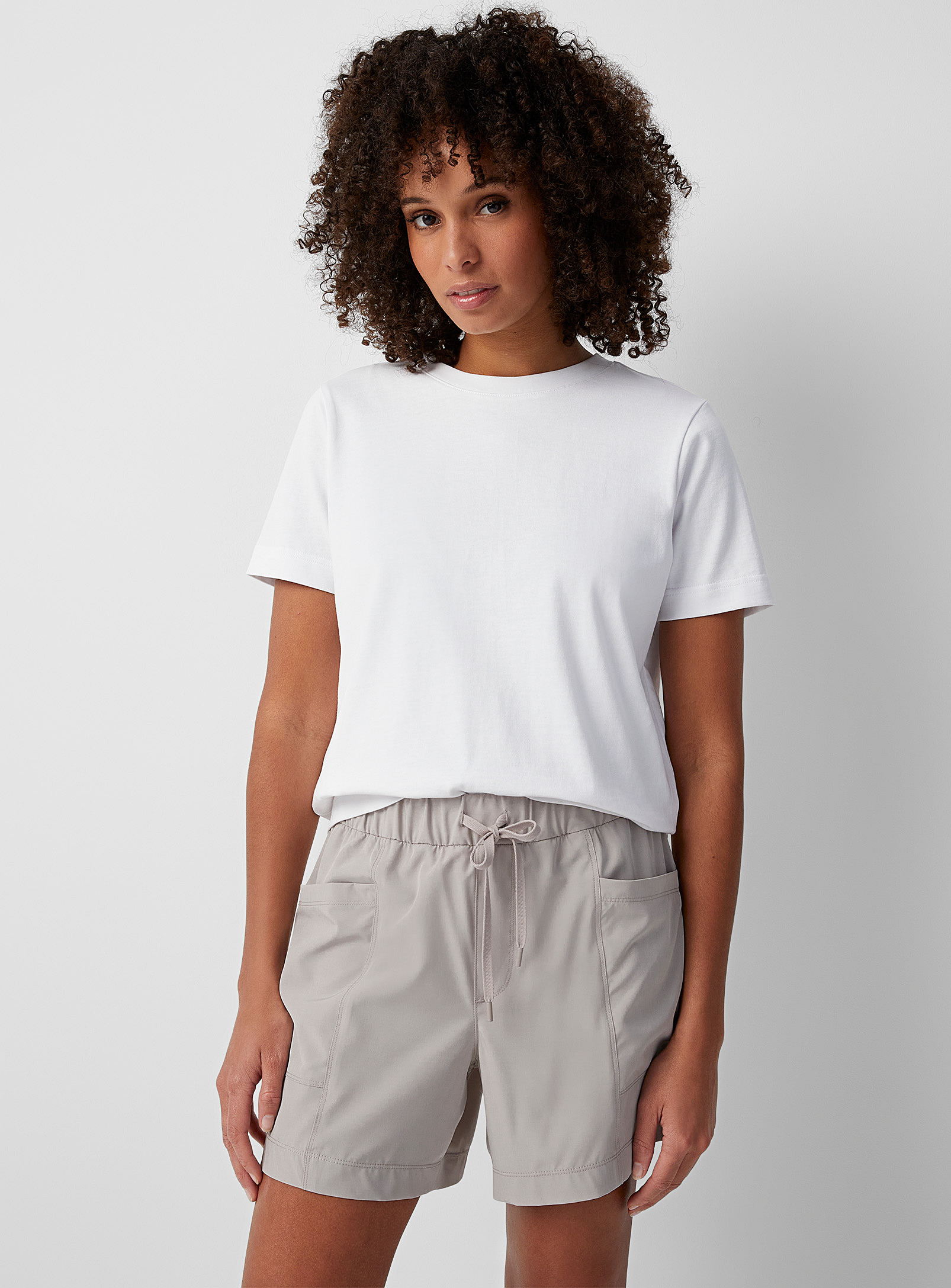 Contemporaine Comfort-waist Stretch Fabric Shorts In Light Grey