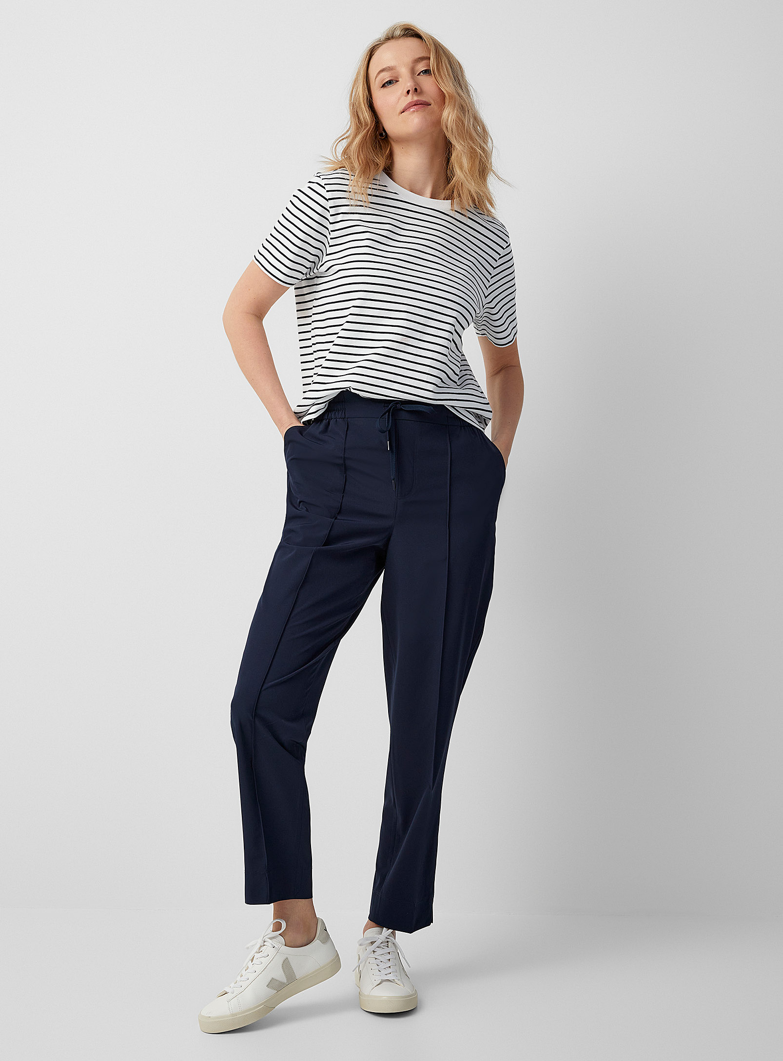 Contemporaine Pintuck Stretch Fabric Pant In Marine Blue
