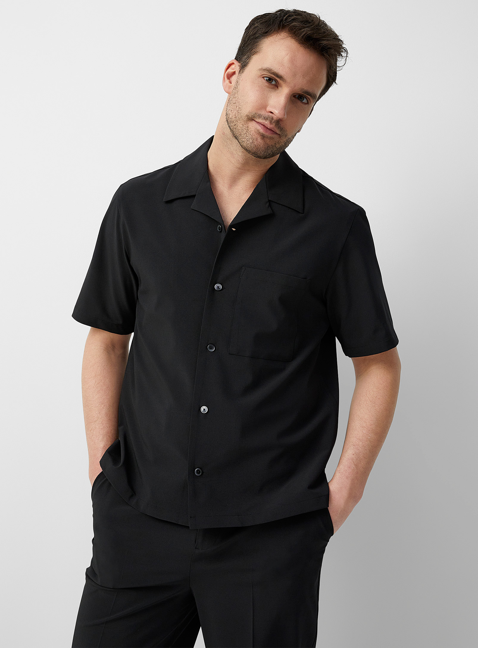 Le 31 Open-collar Dress Shirt Comfort Fit In Black